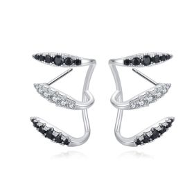 Three-claw Ear Clip Copper Simple Zircon Earrings (Color: Black)