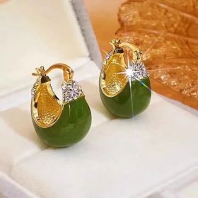 Tall And Elegant High Sense Red Green Dripping Oil Rhinestone Earrings (Color: Green)