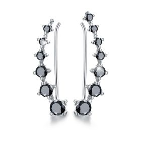 Super Shiny Black Zircon Long Round Earrings (Color: Black)