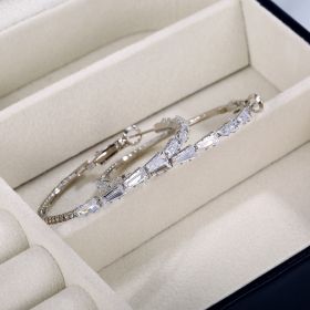 Simple Gold Ladies Zircon Earrings European And American Big Earrings (Option: White gold)