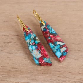 Geometric Flower Shape Pendant Earrings (Color: Red)
