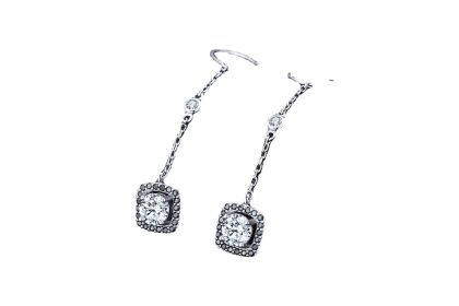 Light Luxury Long Copper Plated Zircon Earrings (Color: Silver)
