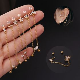 Thin Rod Stainless Steel Double Pierced Ear Bone Nails (Option: Gold-1 Style)