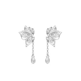 Women's S999 Silver Sweet Tassel New Butterfly Earrings (Option: Silver-Pure Silver)