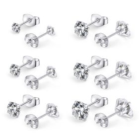 Huazi Diamond, Butterfly Buckle Titanium Steel Stud Earrings 6 Pairs (Option: 6Pairs)
