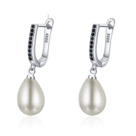 Popular OL Accessories Circle Full Rhinestone Zircon Earrings (Color: Black)