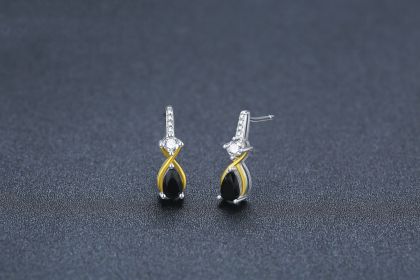Copper Eardrops European And American Water Drop Zircon Luxury High Sense (Color: Black)