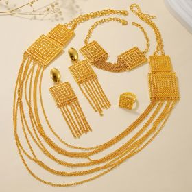 5pcs Fashion Ladies 18k Gold Plated Jewelry Set Tassel For Holiday Wear, Wedding Scene Jewelry, Multi-layered Temperament Wedding Jewelry (Color: Gold)