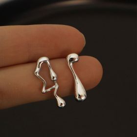 Asymmetric Lava Special Interest Light Luxury Personalized Earrings (Color: Silver)