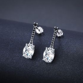 All-match Oval Zircon Copper-plated Earrings (Color: Black)