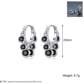 Copper Inlaid Round Zircon Earrings Tassle Fashion Exaggerated (Color: Black)