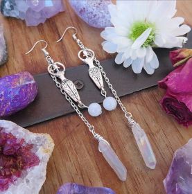 Moonstone And Angel Halo Quartz Wrap Earrings (Color: Silver)