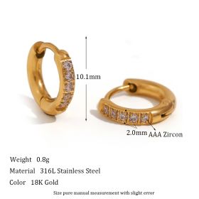 Women's Fashion Titanium Steel Rounded Edge Zircon Earrings (Option: Gold-10mm)