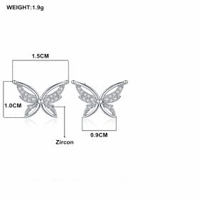 Personality All-Match Full Rhinestone Zircon Butterfly Copper-plated Stud Earrings (Color: Black)