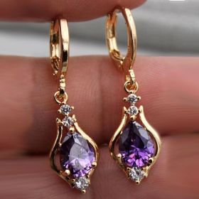 Purple Zircon All-match Drop-shaped Temperament Earrings (Color: Purple)