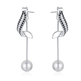 Special Interest Light Luxury High-grade Tassel Earrings Ornament Women's Pearl Pendant (Color: Black)