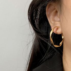 925 Silver Needle Vintage Geometric Metal Earrings (Color: Gold)