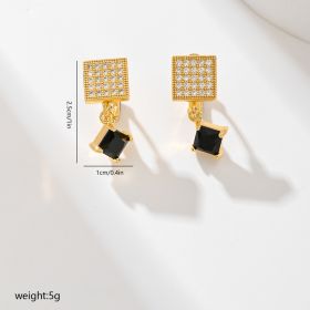 European And American Square Fashion Zircon Earrings In Various Colors (Color: Black)