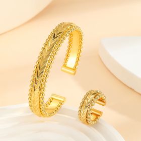 2pcs Vintage Gold Plated Bracelet, Open Bracelet Ring Jewelry, Women's Festival Wedding Jewelry Set (Option: Gold-Style1)