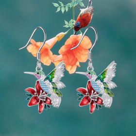 Colorful Hummingbird Full Diamond Pendant Earrings (Color: Silver)