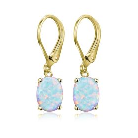 Four-claw Oval Opal Earrings European And American Ornament (Color: Gold)