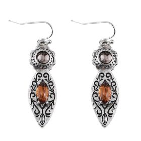 European And American New Retro Pattern Two-tone Gemstone Earrings (Option: Ancient Silver)